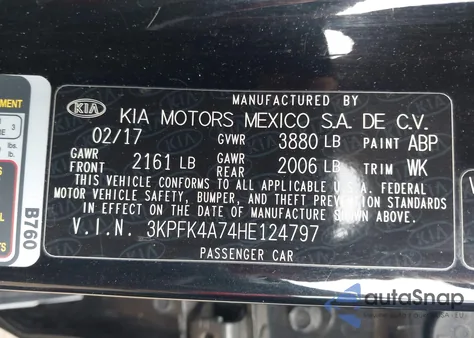 2017 Kia Forte Lx from USA, damaged, VIN 3KPFK4A74HE124797